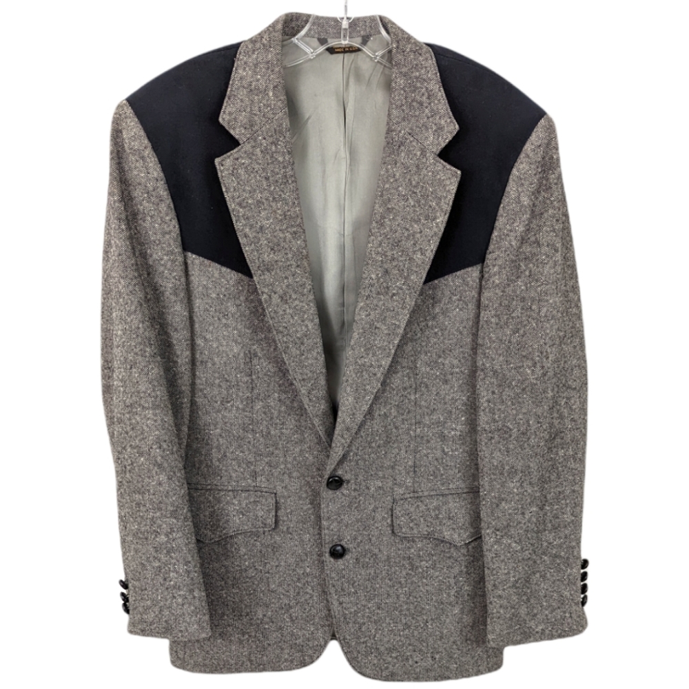 Vintage Western Classics Tweed And Suede Blazer Jacket 38S Pioneer Wear Blue